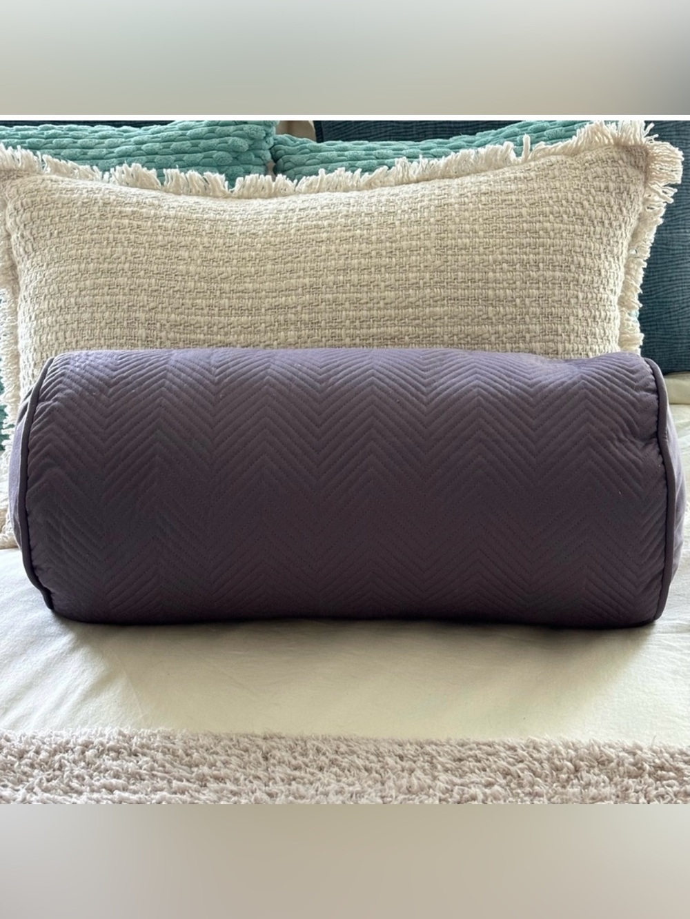 Purple Plum Accent Pillow & Cover Solid Chevron pattern 18”. Like New minimalist